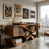 Modern Wooden Record Player Cabinet With Compartments For Living Room