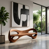 Modern Sculptural Natural Wood Curved Bench For Living Room