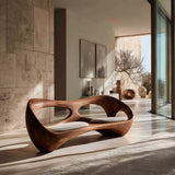 Organic Wooden Bench With Rounded Edges For Living Room