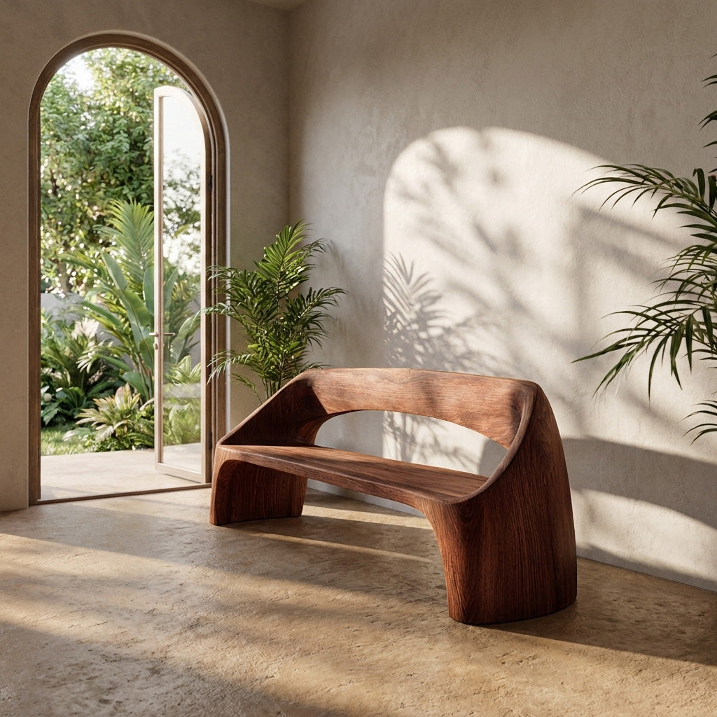 Minimalist Wooden Bench With Backrest For Living Room