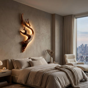 Sculptural Tree Branch Wooden Wall Lamp With LED For Home