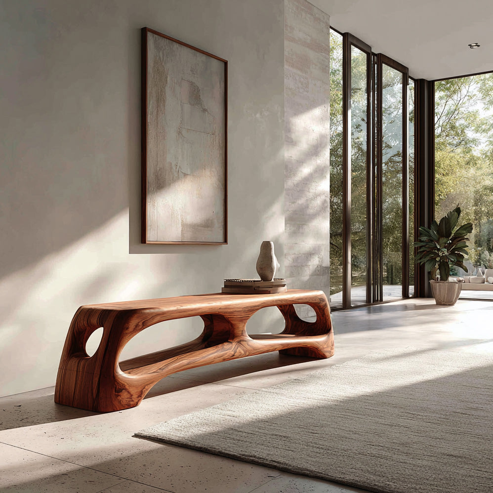 Modern Wooden Bench With 2 Tiers For Living Room