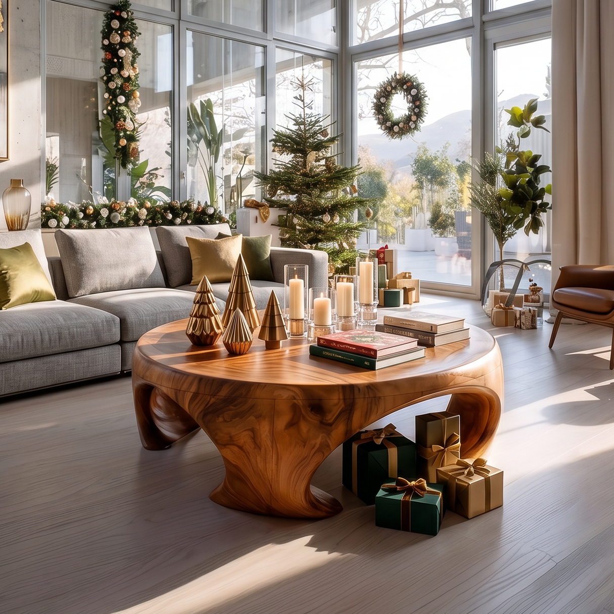 Farmhouse Wooden Coffee Table For Living Room Holiday Decoration
