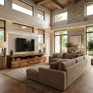 Modern Wave Carved Wood TV Stand For Living Room