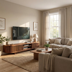 Hand Carved Wooden Media Cabinet For Living Room