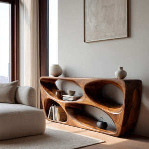 Organic Natural Wood Console Table For Behind Sofa Area