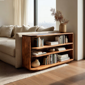Minimal Natural Wood Console Table For Living Room Storage