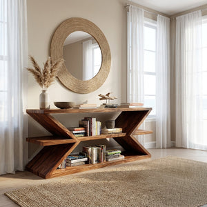 Contemporary Sculpture Wood Console Table For Modern Living Room