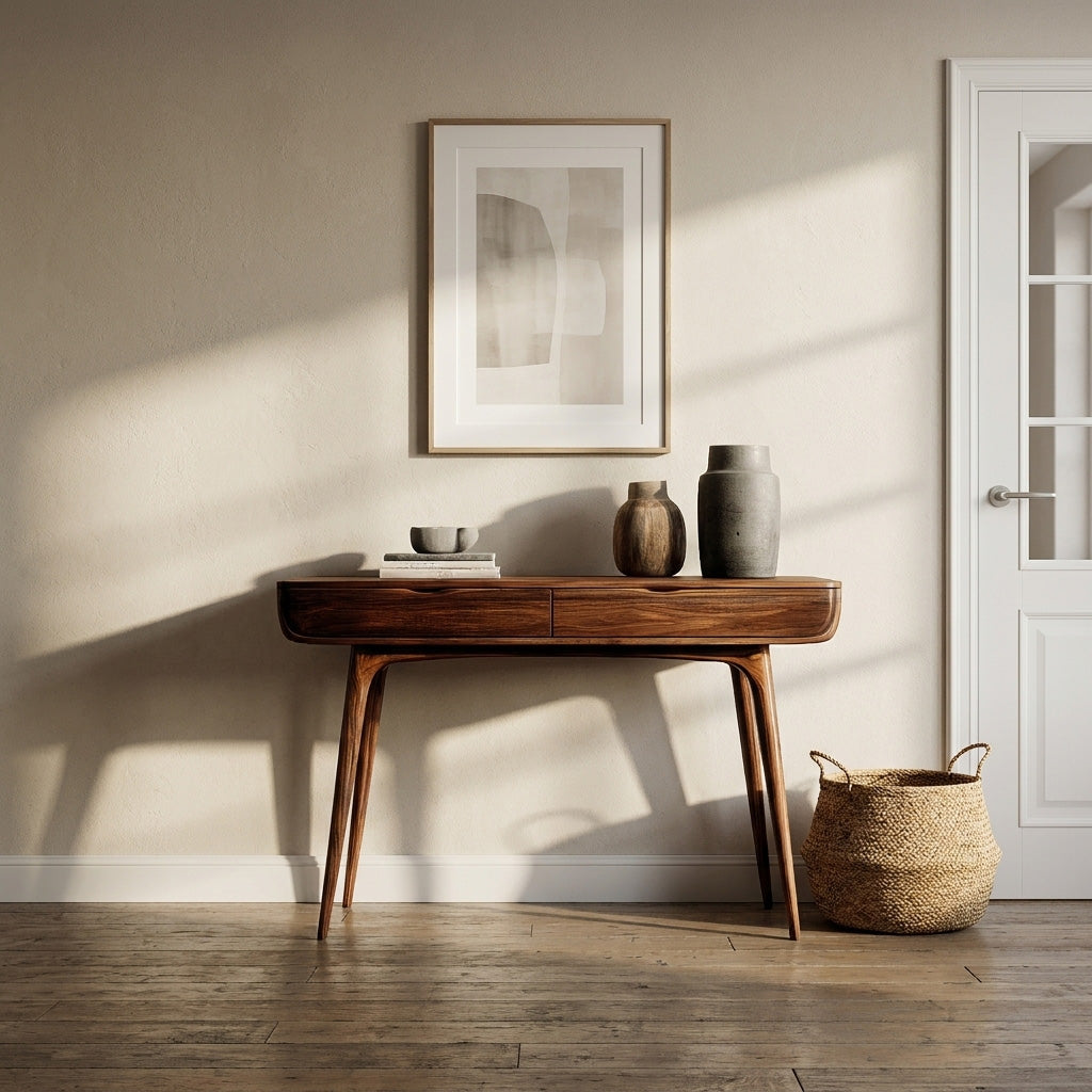 Mid Century Natural Wood Console Table For Hallway Decor