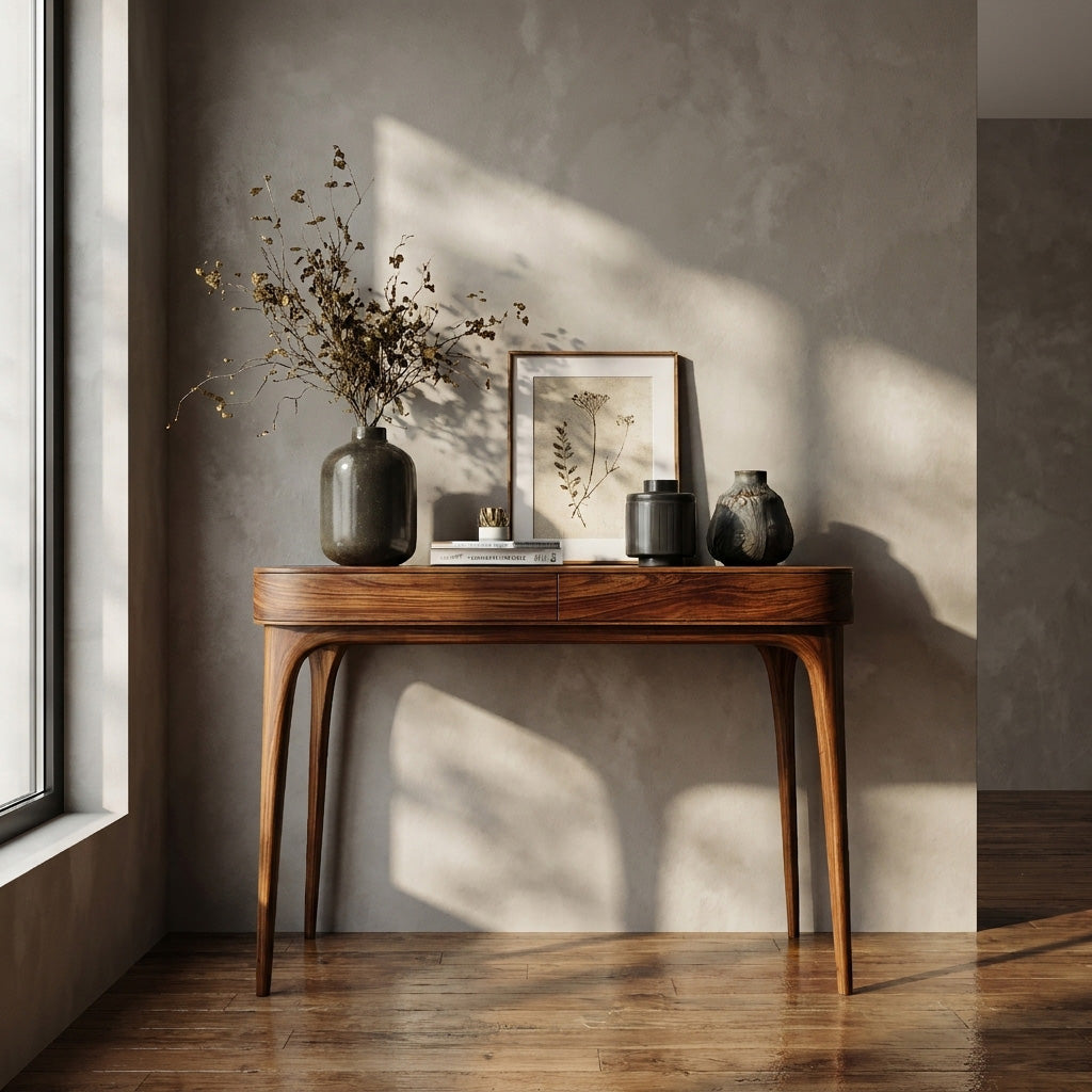 Minimalist Sculptural Wood Console Table For Modern Entryway