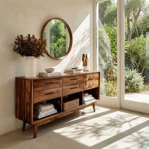 Modern Wooden Console Table With Open Shelf For Entryway