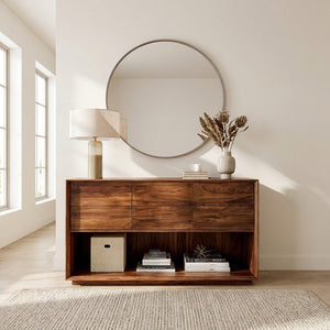 Minimal Wood Console Table With Multi Drawer For Entry Space