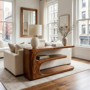 Minimalist Wooden Console Table With 3 Tiers For Entryway Storage