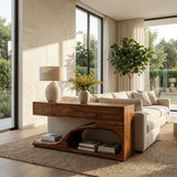 Contemporary Wooden Console Table With Unique Base For Living