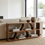 Organic Wood Console Table With Multiple Storage Compartments For Living