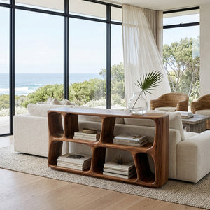Minimalist Sculptural Wood Console Table For Living Room