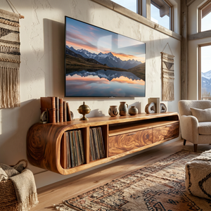 Floating Walnut TV Cabinet Vinyl Record Storage