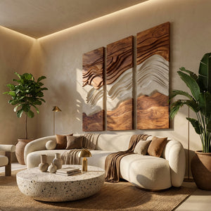 Modern Three Panel Wooden Wall Sculpture For Wall Decor