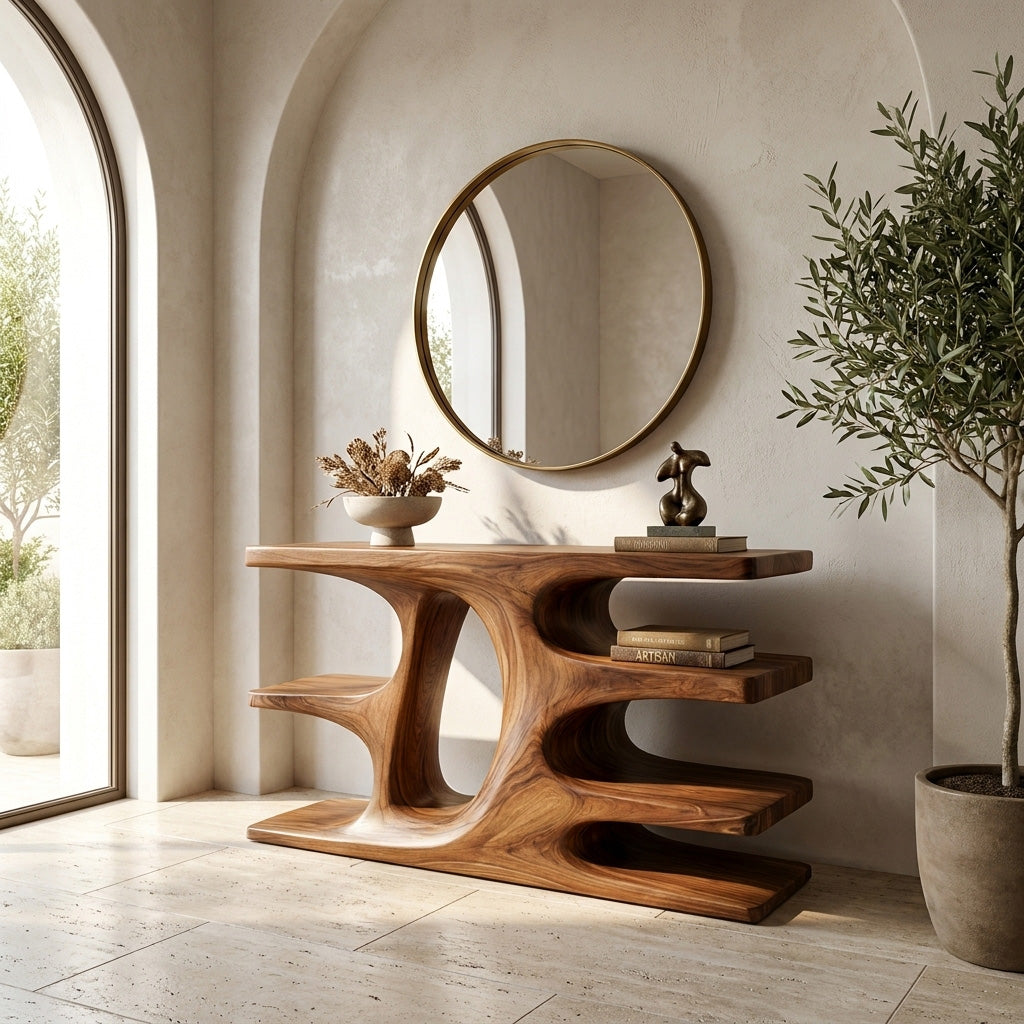 Contemporary Wooden Console Table With Shelf For Living Room