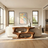 Minimal Sculptural Natural Wood Console Table For Living Room