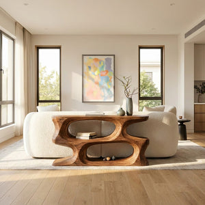 Minimal Sculptural Natural Wood Console Table For Living Room