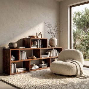 Handcrafted Wooden Bookshelf With Multi Storage For Living Space