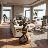 Mediterranean Two Tier Side Table Courtyard Living Room