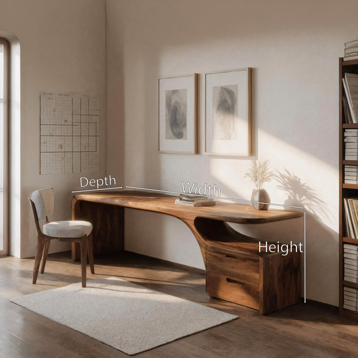 Organic Desk With Drawer Storage For Home Office