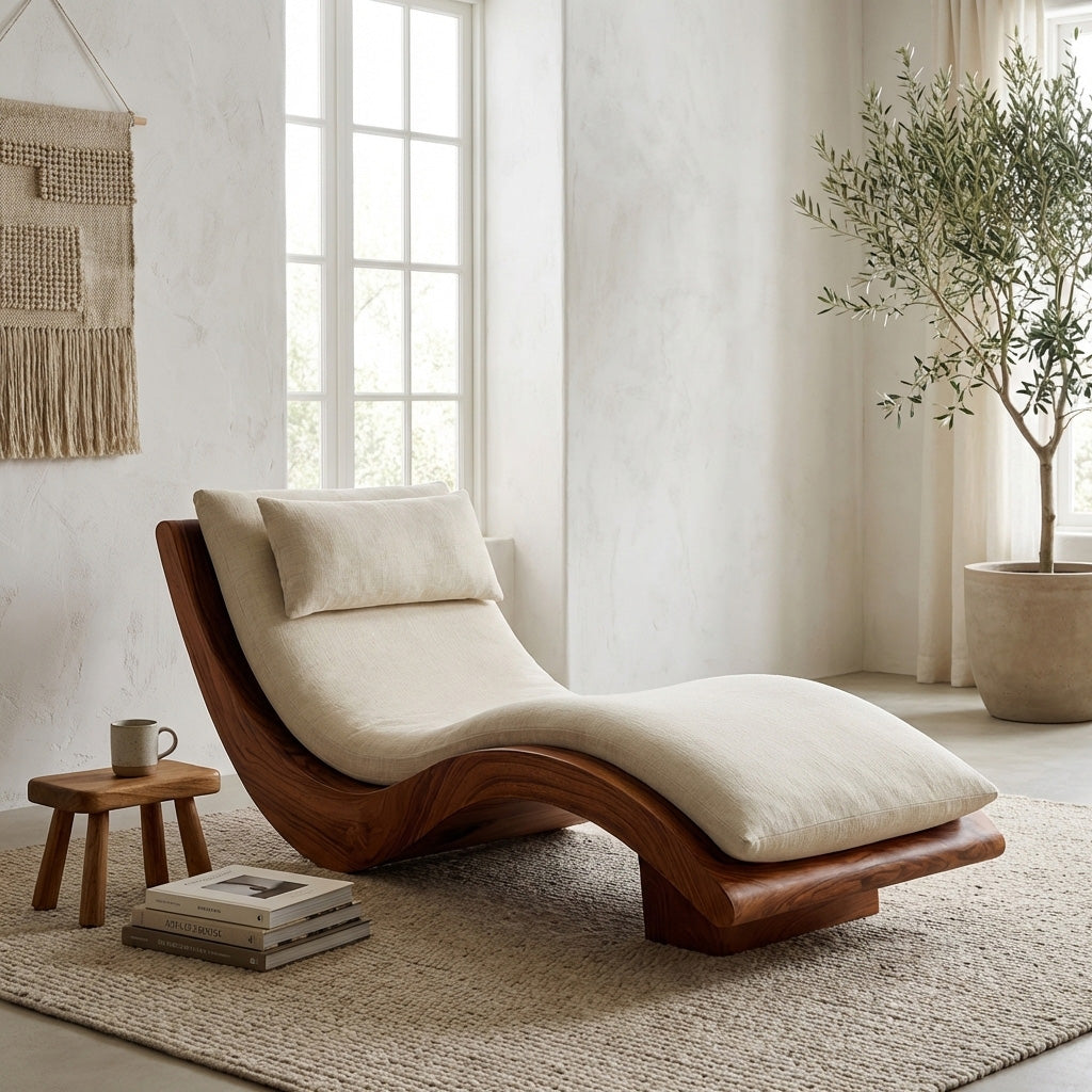 Minimalist Natural Wood Lounge Chair For Bedroom Decor