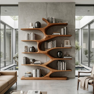 Modern Sculptural Bookshelf With Organic Design For Living Room