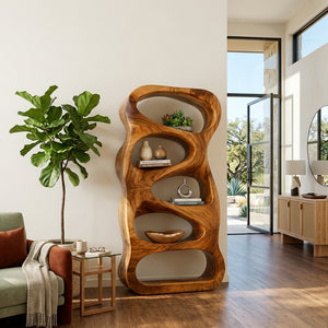 Organic Wooden Book Storage For Living Furniture