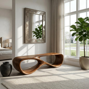 Minimalist Sculptural Wooden Bench For Entryway Decor