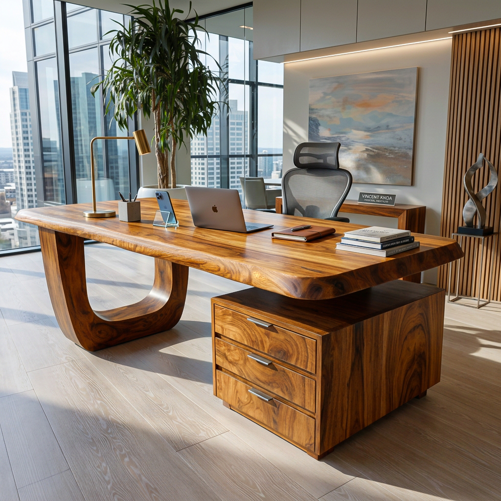 Minimalist Wooden Desk With Drawers For Home Workspace