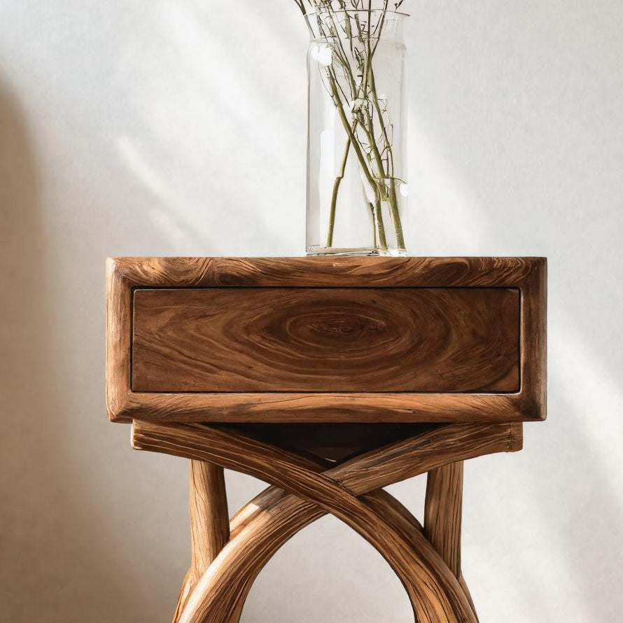 Contemporary Sculptural Side Table With Drawer For Home Decor