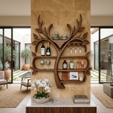 Resort Style Tree Inspired Wine Bar Shelf For Living Room