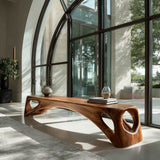 Organic Wooden Bench Hollow Design For Living Room
