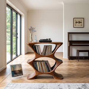 Contemporary Record Player Cabinet With 2-Tier Shelf For Living Room