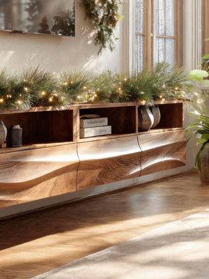 Floating Wave-Pattern TV Console For Holiday Decor