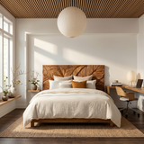 Organic Leaf Relief Wood Headboard For Minimal Bedroom