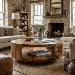 Modern Round Coffee Table With Shelf For Living Room And Lounge