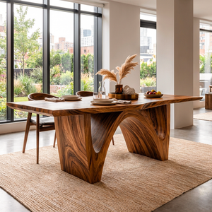 Contemporary Wooden Dining Table With Curved Base For Kitchen