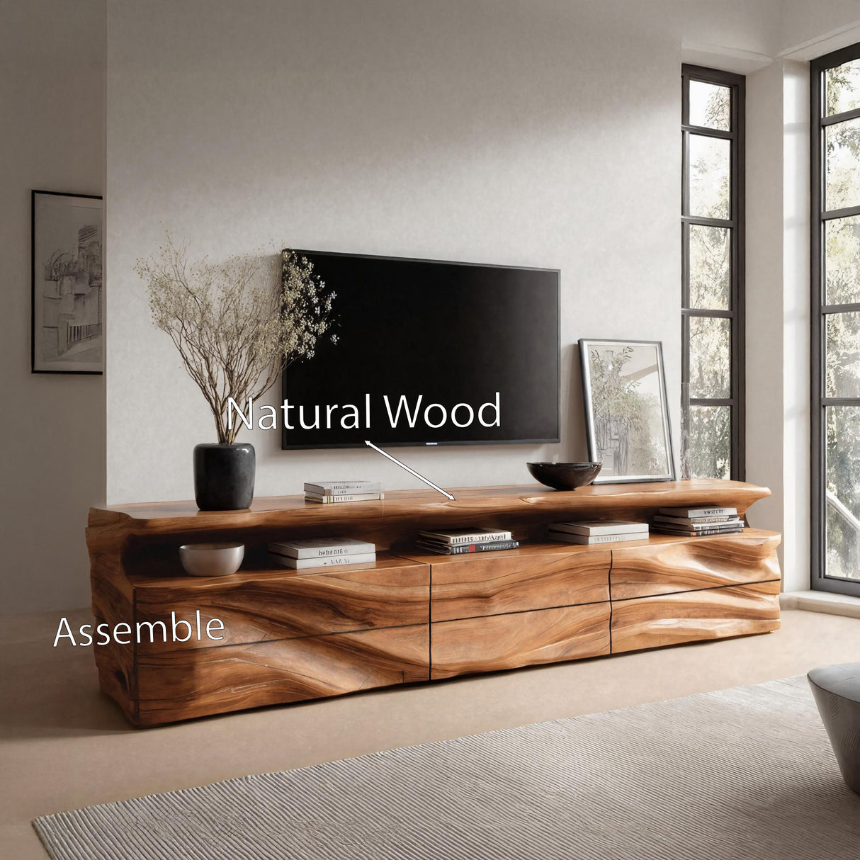 Modern TV Console With Shelf And Drawers For Living Room
