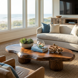 Wooden Coffee Table With Live Edge For Modern Living Room