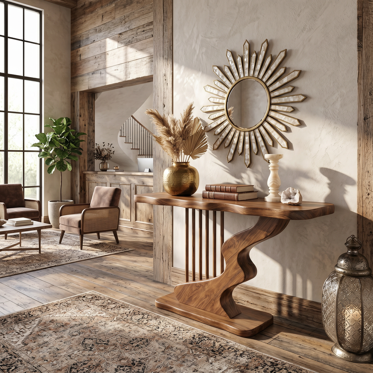 Bohemian Curved Base Console Table Cozy Entryway