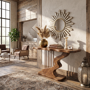Bohemian Curved Base Console Table Cozy Entryway