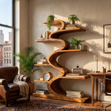 Modern Wooden Bookshelf Flowing Form For Living Room