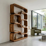 Contemporary Sculptural Natural Wood Bookshelf For Living Room