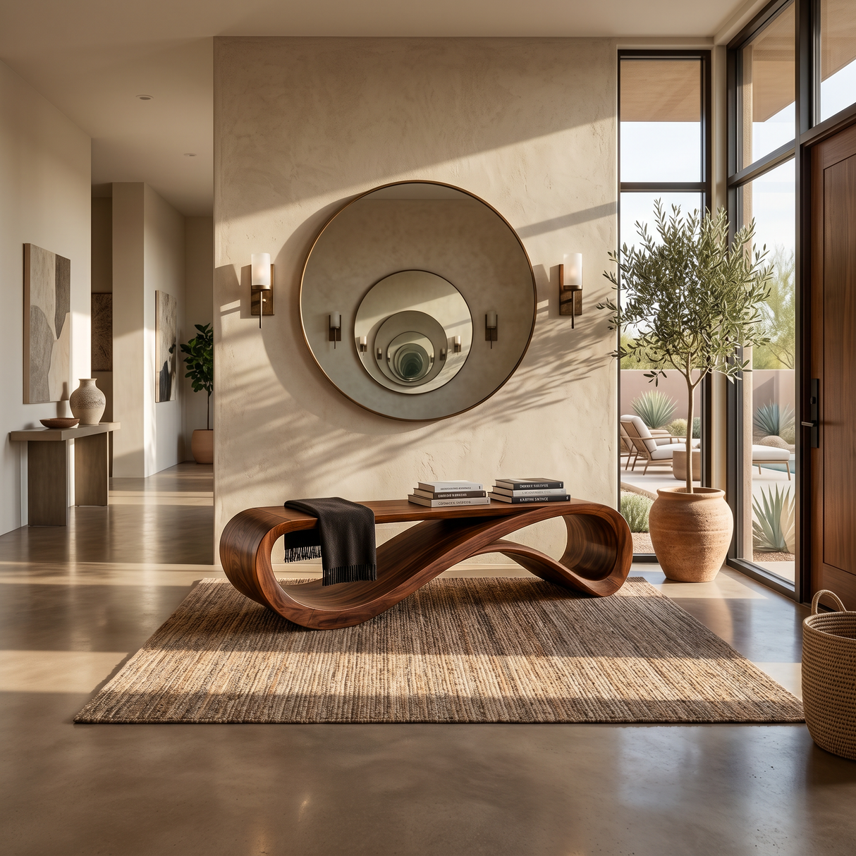 Contemporary Bench With Wave Shape For Living Room