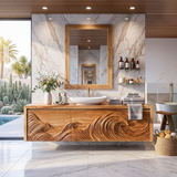 Luxury Floating Bathroom Vanity With Wave Carved Cabinet For Bathroom
