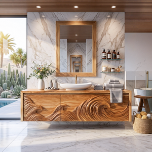Luxury Floating Bathroom Vanity With Wave Carved Cabinet For Bathroom